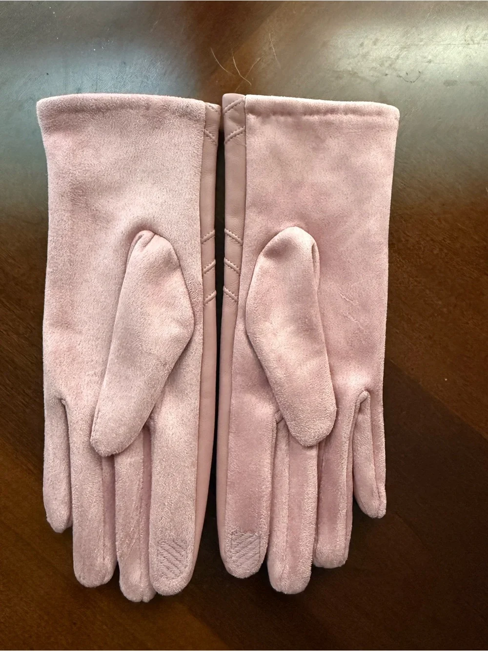 Women’s Pink Faux Leather Gloves with Button Detail S/M